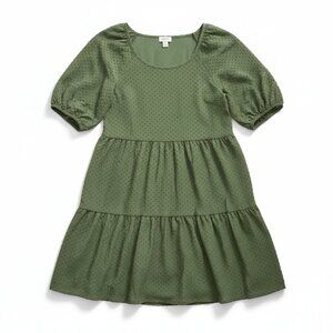 J.Crew Green Swiss Dot Mini Dress Womens Large Puff Sleeve Tiered Casual
